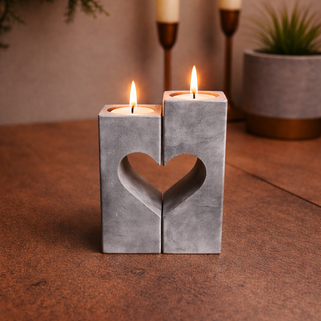 Kerzenständer Herz-Duo – Grau