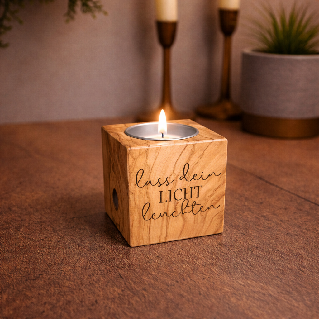 Kerze aus Olivenholz – Lass dein Licht leuchten