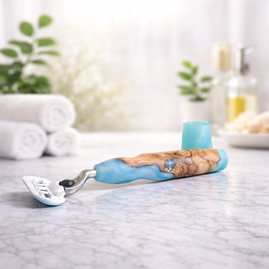 Ladyshave aus Olivenholz & Epoxidharz – Ice Blue