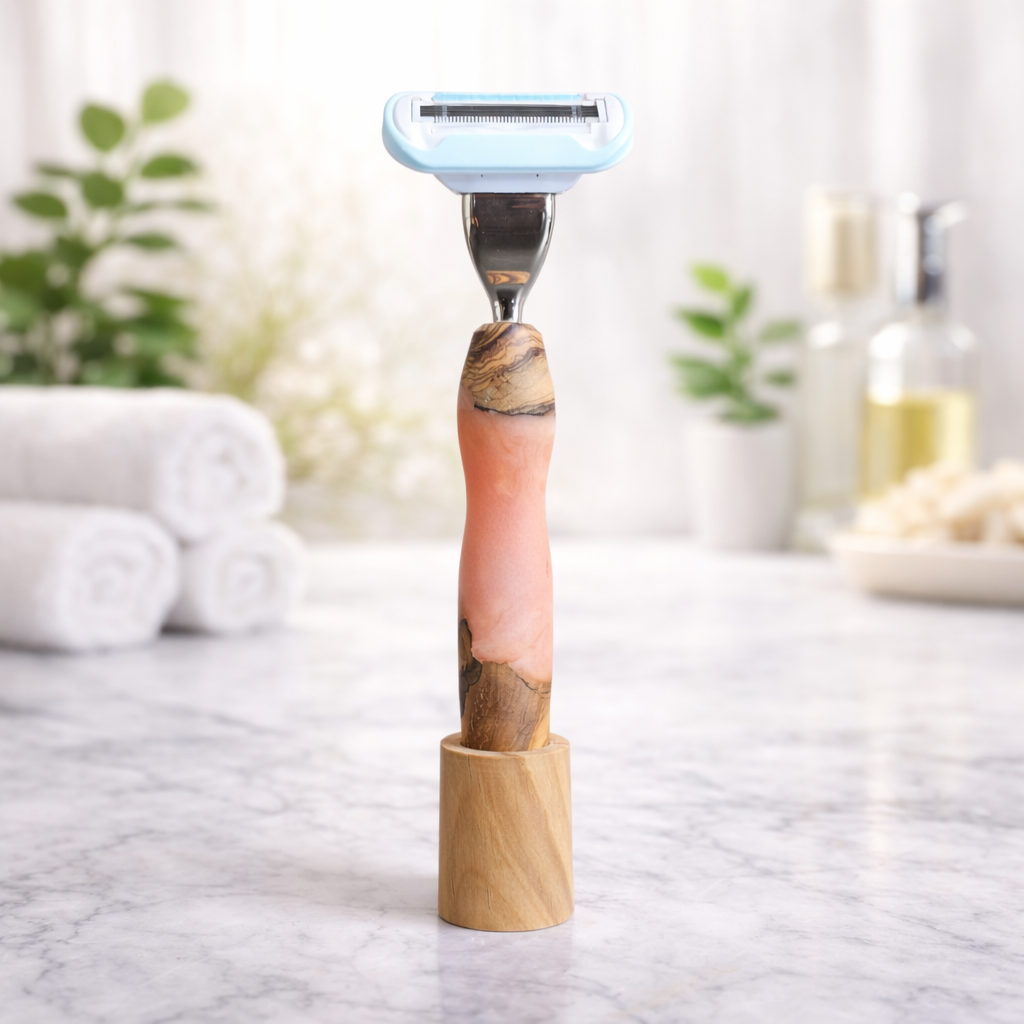 Ladyshave aus Olivenholz & Epoxidharz – Peach