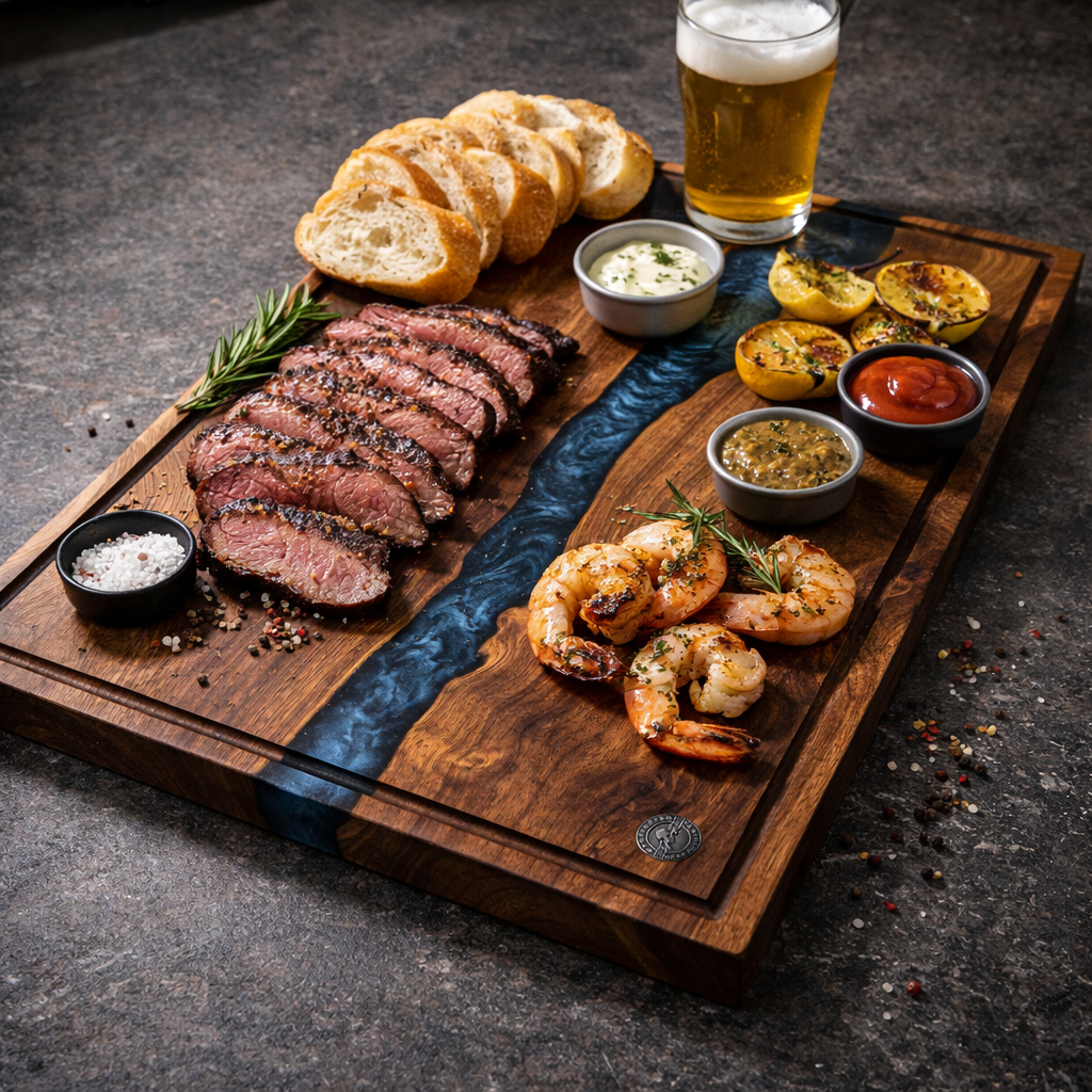 Premium Schneidebrett Nussbaum – Blau