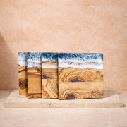 Olivenholz-Untersetzer mit Meer-Effekt – 9 x 9 cm