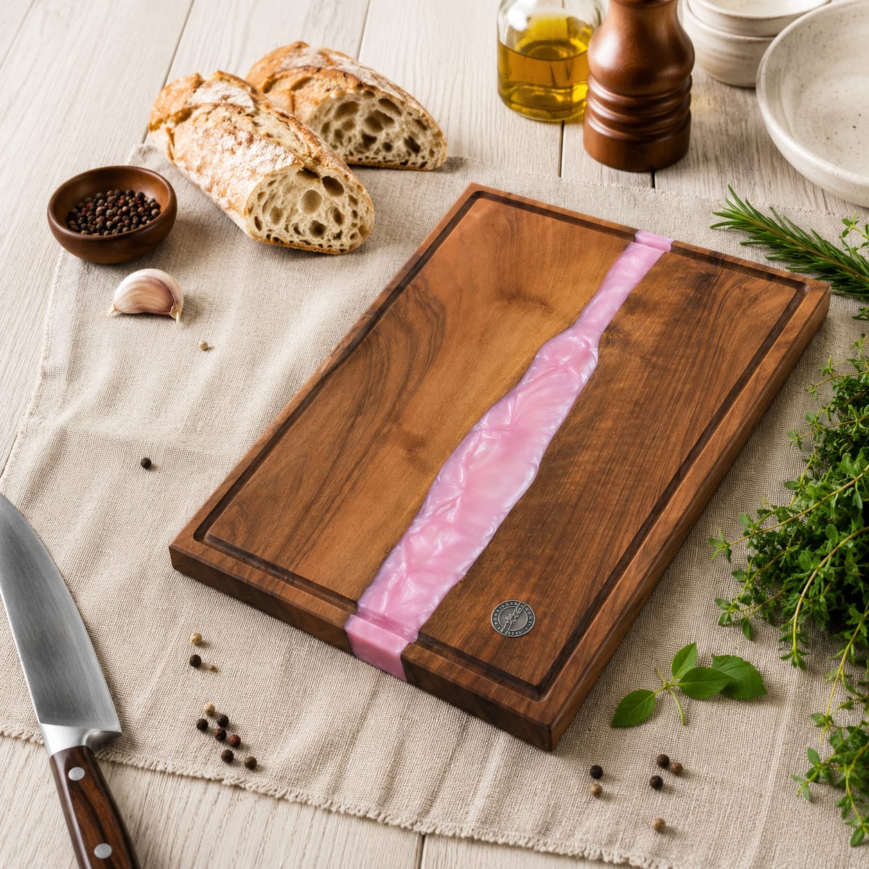 Premium Schneidebrett Nussbaum  Rosa – 43 × 31 × 3 cm