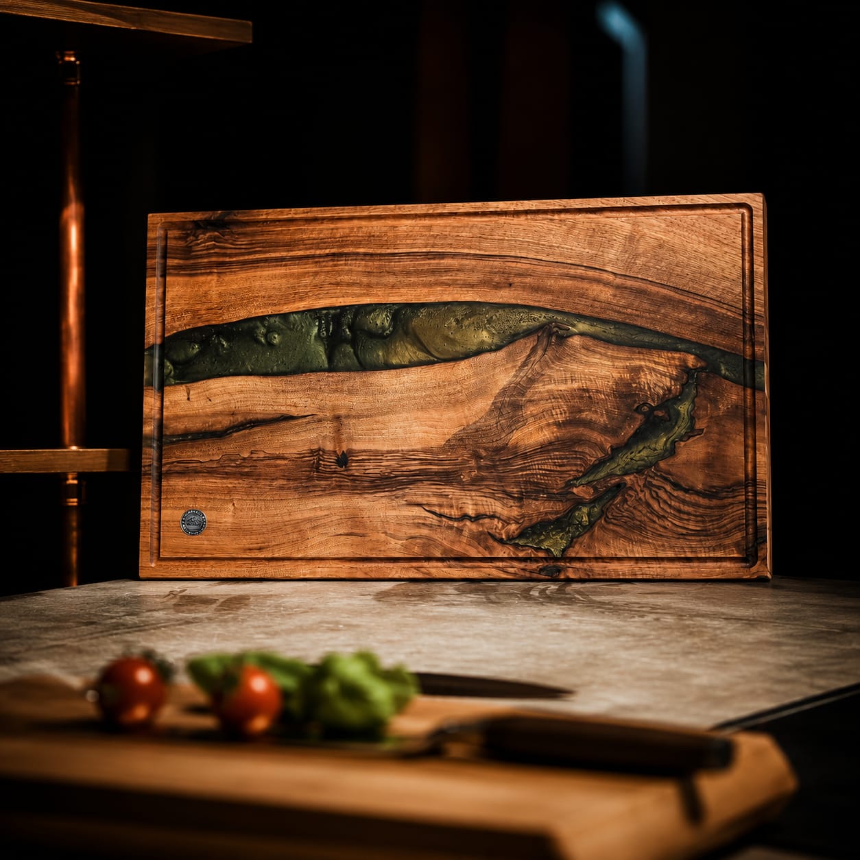 Premium Schneidebrett Nussbaum Grün XL – 59 × 36 × 3 cm